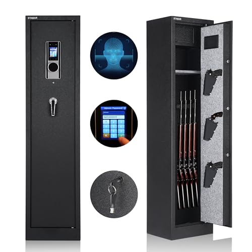 STABAR Gun Safe Biometric Rifle Gun Safe Box with Facial Recognition Handgun Pockets and Built-in Lockable Box, and Silent Mode