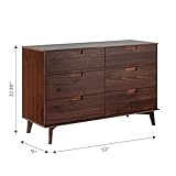 Walker Edison Mid-Century Modern Solid Wood Groove Handle 6-Drawer Dresser Bedroom Storage Drawer Organizer Closet Hallway, 52 Inch, Walnut