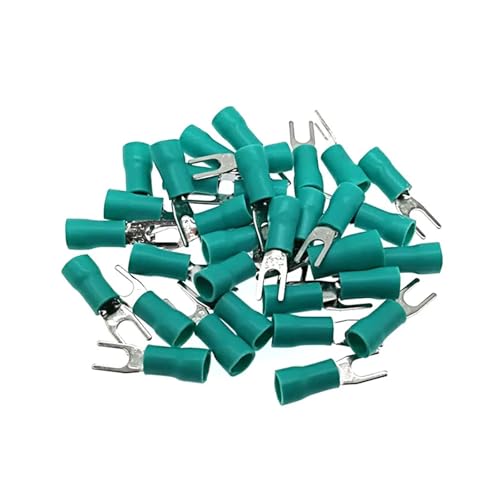 NSIXSURIM 1000Pcs Spade Insulated Furcate Crimp Terminal Electrical Wire Connector SV1.25-3~SV2-5 Cable Lug Ferrules 22-10AWG 0.5-2.5mm2 (Green,SV2-4)