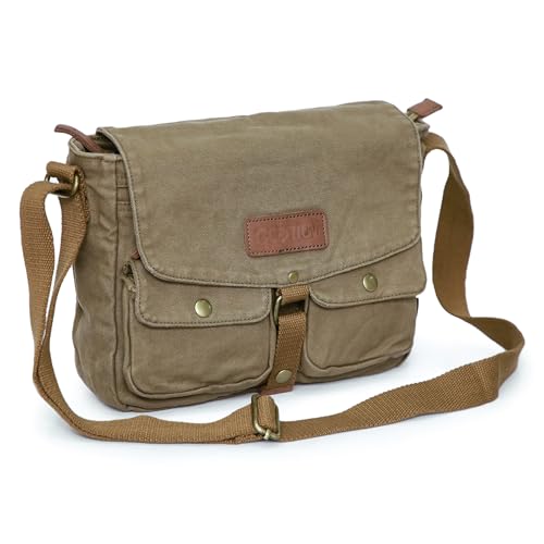 GOOTIUM Canvas Messenger Bag - Vintage Crossbody Shoulder Bag Military Satchel, Field Tan