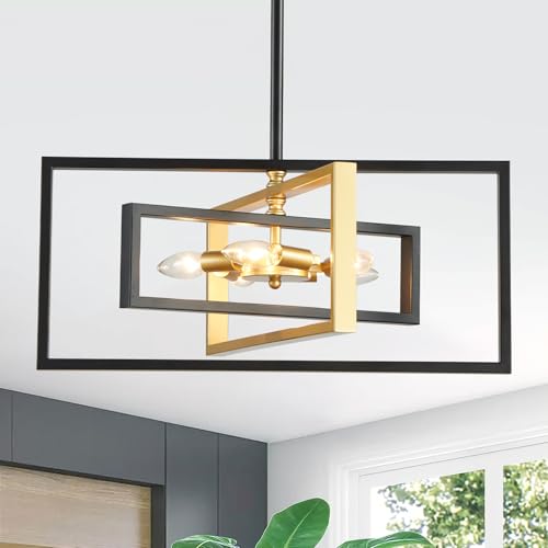 Majhoiw Black and Gold Chandelier Modern Semi Flush Mount Ceiling Light Fixture 22" Large Geometric Pendant 5 Lights for Dining Room Bedroom Living Room Kitchen Island Entry Foyer Office