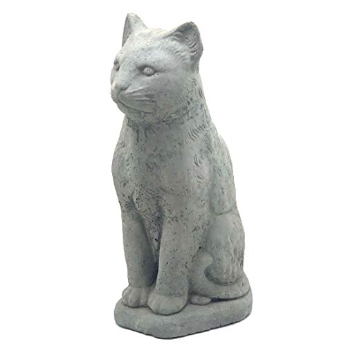Vintage Sitting Cat: Solid Durable Stone Statue with Distressed Texture. Perfect Home Design & Sealed for Outdoor Use. Handcrafted USA. (Antique/Gray)