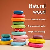 OESSUF 16pcs Extra-Large Wooden Sorting Stacking Rocks - Safe Montessori Toys for 1-3 Year Old, Waldorf Wooden Blocks for Toddlers 1-3, Smooth Stacking Stones for Toddlers, for Kids