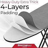 Bartnelli Ironing Board Made in Europe | Iron Board with 4 Layered Cover & Pad, Height Adjustable up to 36" Features A Safety Iron Rest, 4 Steel Legs, for Home Laundry Room or Dorm Use (43x14)