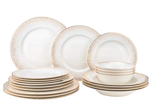 EURO Porcelain 20-pc. Dinner Set Service for 4, 24K Gold-plated Luxury Bone China Tableware ("Infinity Gold")