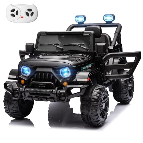 MINIATURE MOTORS 24V Kids Electric Ride on Truck Car Remote Control Twin 55W Motors 4MPH Max Speed, Bluetooth USB Music Player, 4 Wheels Suspension LED Lights Safety Belt, Gift for Boys Girls-Black