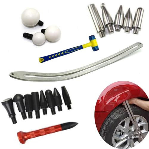 Hizhixi Big Size Dent Rods, Paintless Car Dent Removal Tool,Front Fender Damage Repair, Curved Rod Crowbar,Hook Rods Tools Kit