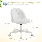 VINGLI Candy Chair Armless Cute Desk Chair,Comfy Small Office Chair with Wheels,Vanity Chair with Lumbar Support,Teddy Adjustable Rolling Swivel Computer Task Chair for Home Office,Bedroom,White