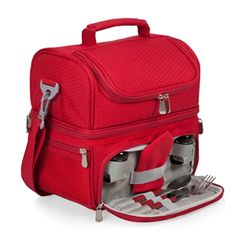 ONIVA - a Picnic Time brand, Pranzo Lunch Bag, Insulated Lunch Box with Picnic Set, Lunch Cooler Bag, (Red)