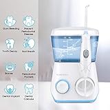 TUREWELL Water Flossing Oral Irrigator, 600ML Dental Cleaner 10 Adjustable Pressure, Electric Oral Flosser for Teeth/Braces, 8 Replacement Jet Tips for Family (White)