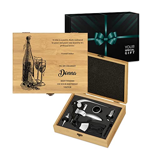 Maverton Wine opener accessories for her - Engraved wine set for women - Wine opening kit in wooden box - Personalized set for a wine lover - Wine bottle opening set - SET