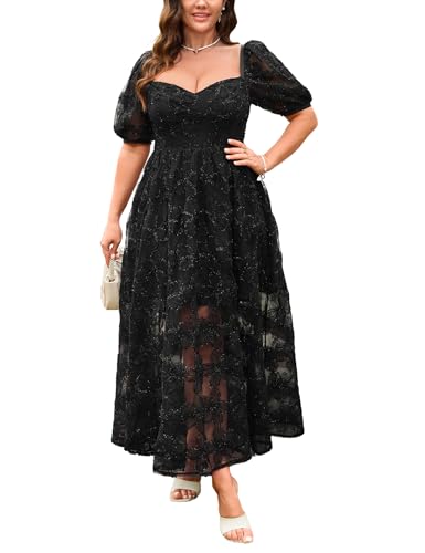 Plus Size Formal Dresses for Women:Summer Wedding Guest Dresses for Women - Tea Garden Party Dress - Black Maxi Church Dress