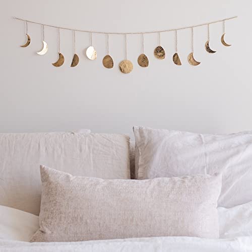 BASE ROOTS Moon Phase, Gold Wall Decor for Bedroom & Living Room, Bohemian Wall Decor, Handmade Hammered Metal 36" 13 Phases Moon, Celestial Wall Art, Gift for Women & Kids