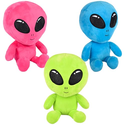 Forest & Twelfth 7’’ Plush Alien Stuffed Toy, Adorable Set of 3 Space Creature Plushies for Kids, Party Favor, Decor, Space-Themed Stuffed Animal for Kids, Soft, Portable, Huggable Dolls