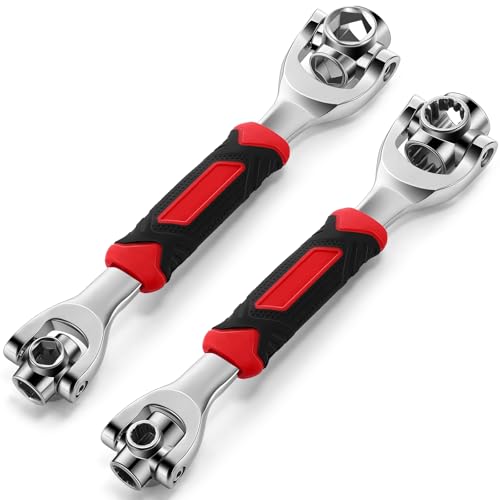 Lasnten 2 Pcs Universal Socket Wrench Including 52 In1 and 48 In1 Dog Bone Wrench Multifunction Tool with 360 degree Rotating Head Adjustable Spanner Tool for Home Bicycle and Car Repair