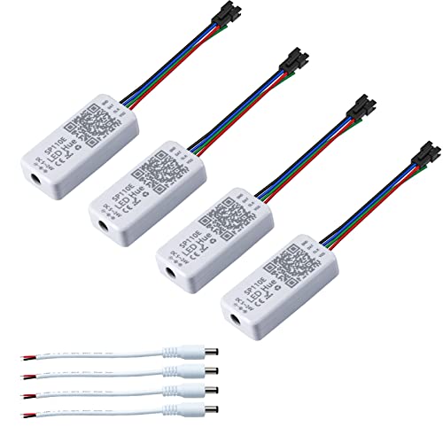 Sp110 Led Hue Ws2812b Controller, 4-Pack Sp110e LED Bluetooth Ws2811 Controller 5-24V, iOS/Android App Wireless Remote Control for WS2812 SK6812 SK6812RGBW RGB Strip Lights