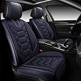 OASIS AUTO Car Seat Covers Premium Waterproof Faux Leather Cushion Universal Accessories Fit SUV Truck Sedan Automotive Vehicle Auto Interior Protector Front Pair (OS-004 Black)