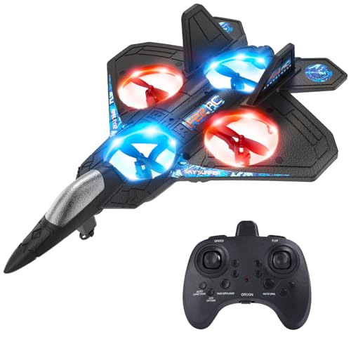 Foam Drone RC Airplane for Kids and Beginners, Remote Control Plane Fighter Jet with Light, Auto Hovering, 360° Flip and 2 Batteries (16 Mins)