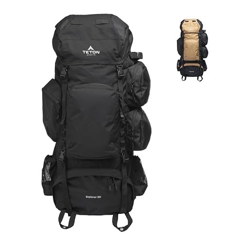 TETON 85L Explorer Internal Frame Backpack for Hiking, Camping, Backpacking, Rain Cover Included, Black