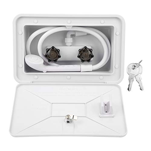 Locadence RV Exterior Shower Box, Outdoor Washing Kit with Shower Head, Trailer Cowboy Shower Replacement with Lock for Boat Campers Motorhome