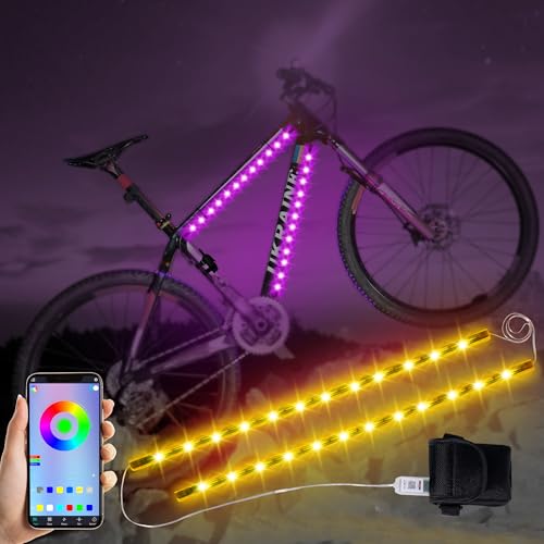Martronic 2-Pack Bike Lights for Night Riding, 47 Flashing Modes Colorful Smart Scooter Lights with Battery Box, Fun Safety & Style Electric Skateboard Lights