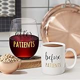 Before Patients, After Patients 11 oz Coffee Mug and 18 oz Stemless Wine Glass Set Gifts Idea for Nurses, Doctors, Hygienists, Physician, Dentists Unique Birthday Graduation Gifts Idea