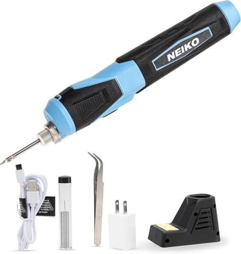 NEIKO 40421A Wireless Soldering Kit, Mini USB Rechargeable Solder Iron Pen, Rapid Heat 356-750°F (180-400°C) Electrical Soldering Kit, LED, 4V Lithium-Ion Battery, Cordless Soldering Iron Kit