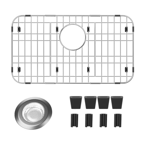 23" x 13" Sink Protectors for Kitchen Sink, Metal Sink Rack for Bottom of Sink Rear Drain, Stainless Steel Sink Protector for Kitchen (Silver, Separable,23" x 13", Rear Drain)