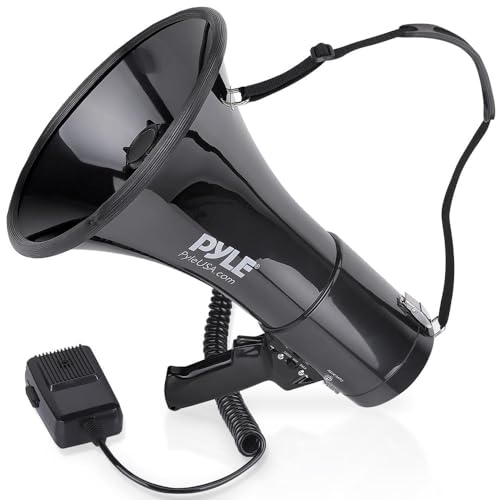 PYLE-PRO 50W Megaphone Speaker PA Bullhorn, Black Aux Input, Adjustable Volume, Siren, 35mm Aux Input, Ideal for Sports Events & Emergency Drills- PMP53IN