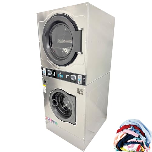 WYDDDARY AC220V Commercial Coin Operated Washer Dryer Combo 26.4lbs Stackable Large Washer-Dryer-In-One for Laundromats, Apartment Laundry Rooms, and Hotels