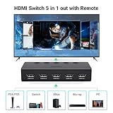 UGREEN HDMI Switch 5 in 1 Out 4K@60Hz, HDMI Splitter with Remote 5 Port Switcher Selector Box Support 3D CEC HDR HDCP2.2 Compatible with PS5/4/3 Xbox Nintendo Switch Roku TV Fire Stick Black