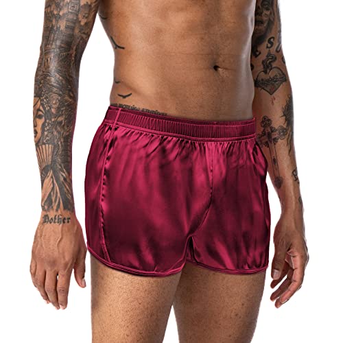 FIROTTII Men's Satin Boxers Silk Satin Boxers Sleep Lounge Shorts Pajamas Bottom (WineRed M)