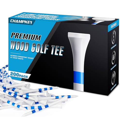 CHAMPKEY Premium Wood Golf Tees 200 Count - 3 Line Marking System Golf Wood Tees - Achieve Consistent and Long Distance Shot (3-1/4")
