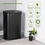 Stainless Steel Kitchen Trash Can Bathroom Bedroom Office Waste Bin with Lid Automatic Sensor Touch Free Garbage Can 13 Gallon / 50L,Black