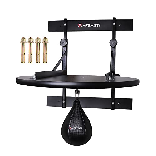 Afranti Heavy Duty Adjustable Speed Bag Platform Kit 24" + Speed Punching Ball (10"x7") Adjustable Height Wall Mount Professional Fitness Ball Boxing Reaction Training Kit
