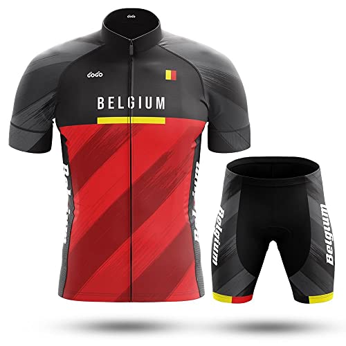 ZOLO GIFTS MenÕs Cycling Jersey Set Belgium Red Black Color Windproof Breathable Pattern Short Sleeve with Pocket Size 2XL