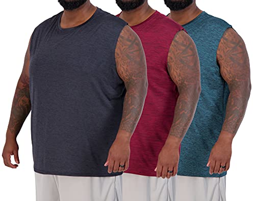 Real Essentials Men's Big and Tall Active Dry Fit Tank Top Wicking Active Athletic Gym Top Clothes Lounge Sleep Running Sleeveless Workout Tee Muscle Workout Running, Set 1, 3XLT, Pack of 3