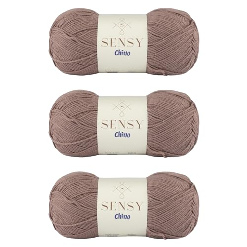3 Skeins of Sensy Chino Soft Cotton Yarn, Soft Baby Cotton Yarn, Amigurumi Yarn, 3.5 oz, 360 Yards, Gauge 2 Fine (Dark Mink)
