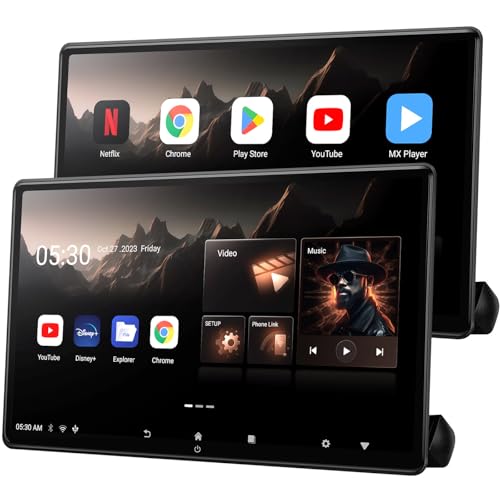 15.6 inch 4K Android Car TV Headrest Monitor for Cars Back seat Rear Entertainment System, Support Wireless Phone Link Touch Screen,with WiFi/Bluetooth/HDMI/USB/Video Player 2G+32G (2PCs)