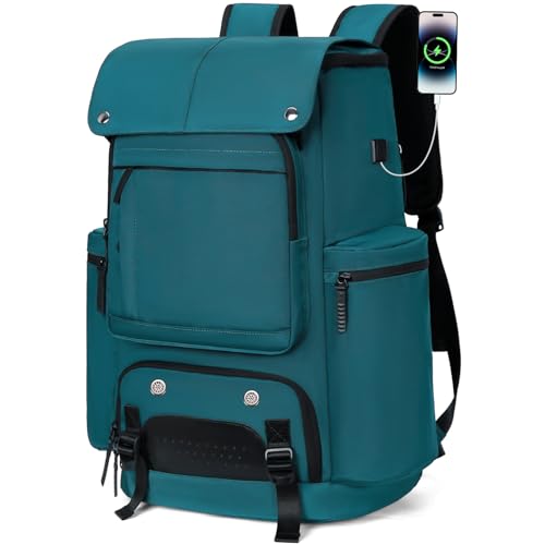 FENGDONG Travel Backpack TSA Friendly Flight Approved Carry on Backpack Nylon Water-resistant Business Large Weekender Bag Casual Daypack 17.3" Laptop Computer Backpack for Men Women(Dark Green)