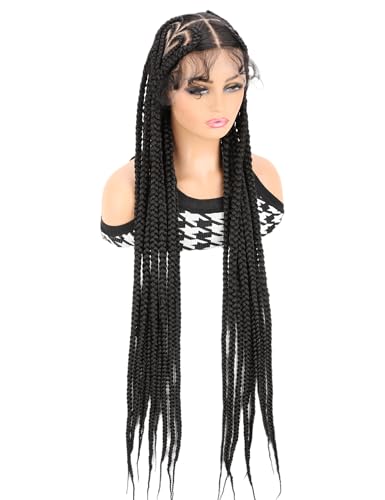 AVELLABEE Kontless Braided Wigs for Black Women Clearance, 36 inches Full Lace Braided Lace Front Wig, Glueless Cornrow Braiding Hair Wig Heat Resistant Synthetic Fiber Lightweight & Natural Looking