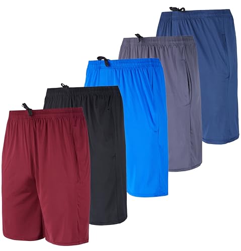 5 Pack Men’s Active Quick Dry Fit Short Pockets Athletic Running Gym Basketball Workout Activewear Sports Men, Set 9, S, Pack of 5