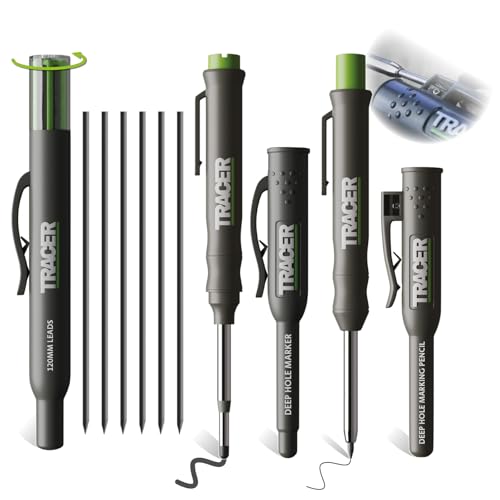Tracer Complete Deep Hole Marking Kit - Includes Double-Tipped Long Head Deep Hole Permanent Marker and Deep Hole Construction Pencil with 6 Replacement Lead Dispenser Site Holster