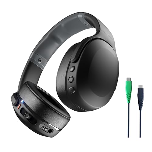 Skullcandy Crusher Evo Wireless Bluetooth Headphones with Multi-Sensory Bass and Charging Cable, Noise Isolating Over-Ear Fit, Up to 40 Hours Battery, Microphone for iPhone Android - True Black