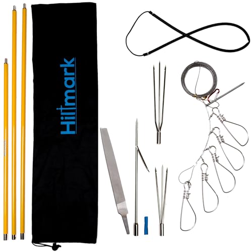 Hawaiian Sling Fishing Spear Set - Travel Fiberglass Pole Spear Harpoon for Spearfishing with Stainless Steel Single Barb, Lionfish & Paralyzer Tips Adjustable 4' - 7', Fishing Stringer & Sharpener
