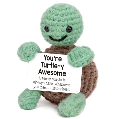 4THFARMES Mini Funny Turtle Crochet Gifts, Birthday Gifts for Women Men Presents, Inspirational Small Animals Cute Stuff Things, Handmade Emotional Positive Crochet Turtle Decor