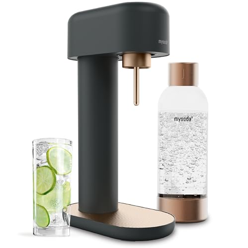 Mysoda Ruby 2 Sparkling Water Maker - Silent Carbonated Water Machine Made of Robust Long-Lasting Aluminium & 1L Water Bottle - Without CO2 Cylinder - Colour Black Copper