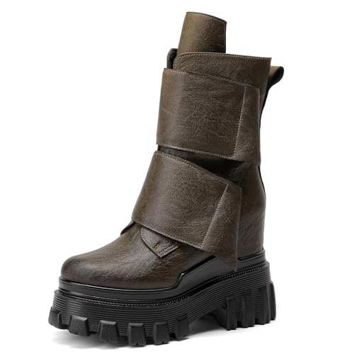 Loonglue Spring Autumn Winter Retro Hidden Height Increasing Platform Wedges Genuine Leather Women Vintage Ankle Short Boots 40821