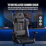 Corsair TC100 Relaxed Gaming Chair - Leatherette - Racing-Inspired Design - Lumbar Pillow - Detachable Memory Foam Neck Pillow - Adjustable Seat Height - Adjustable Armrests - Black