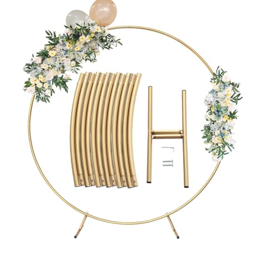 Round Golden Metal Balloon Arch Kit (6.7FT), Wedding Circle Backdrop Stand Frame for Birthday Party, Bridal Shower, Graduation, Photo Background Decoration.